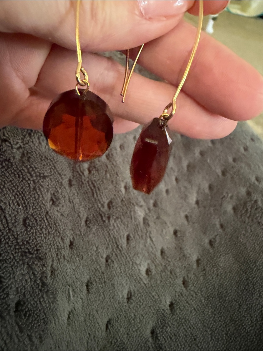 Katia Designs Gold-Finish Hoop Earrings with Amber Faceted Drops - Picture 3 of 3